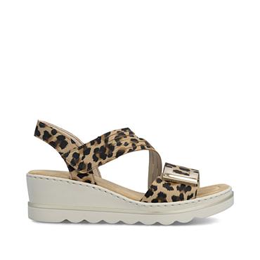 Rieker Cross Strap Velcro Wedge Sandal - Leopard Print